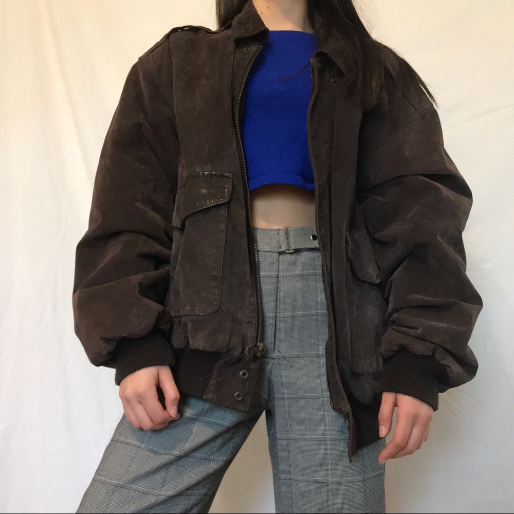 Genuine suede leather bomber jacket